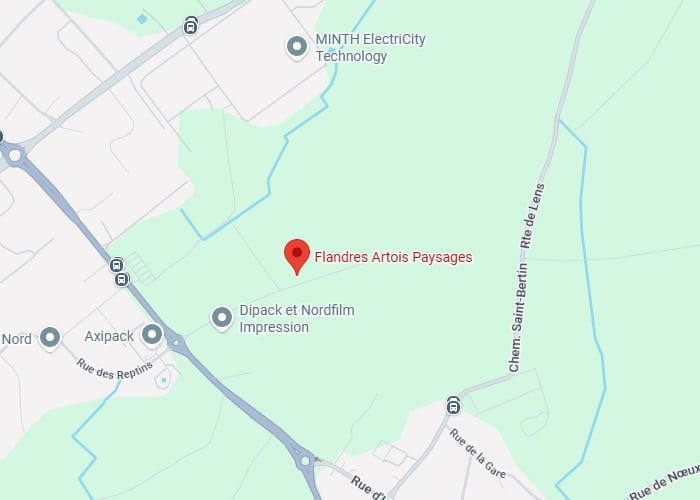Localisation Flandres Artois Paysages près de Lens Carte localisant Flandres Artois Paysages près de Dipack et Nordfilm Impression et MINTH Electricity Technology. La D941 (Rte de Lens) est visible à droite.